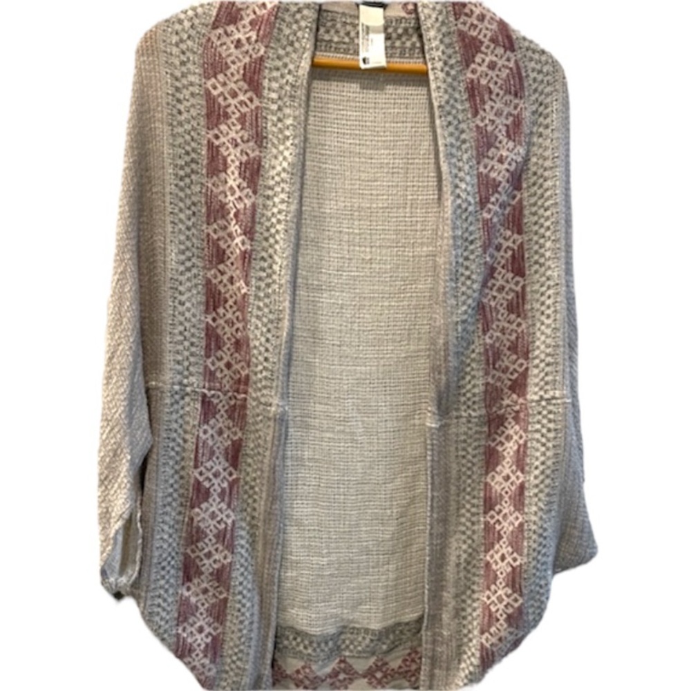 Roots Open-Front Cardigan in Cream with Dusty Rose Trim